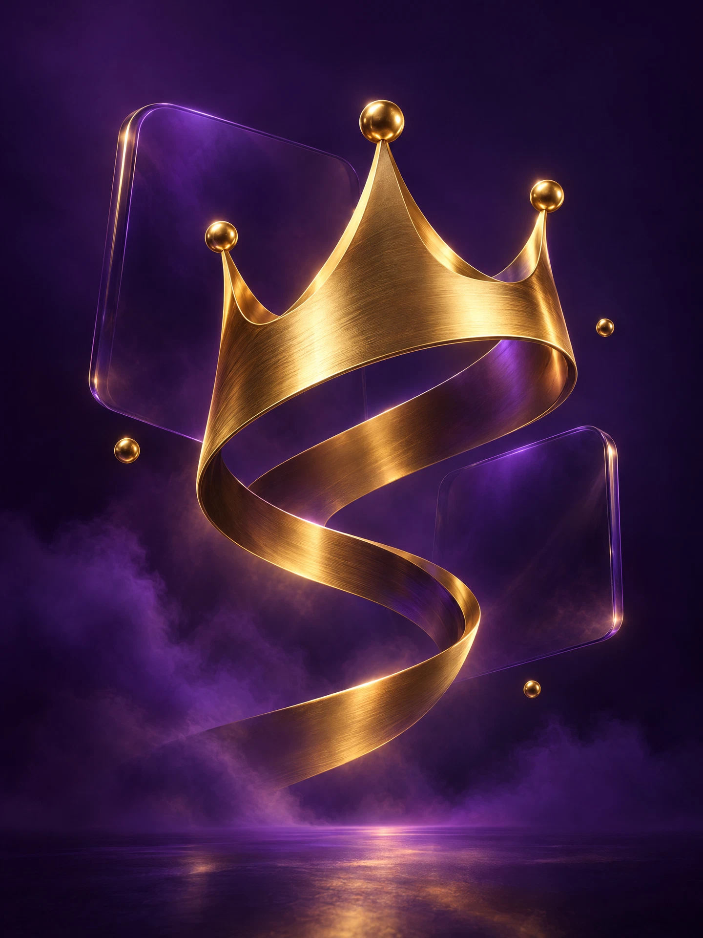 Abstract gold crown-shaped sculpture against a deep purple background